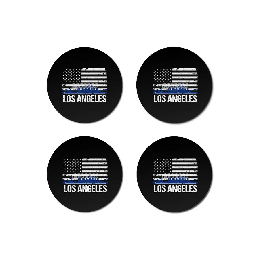 Los Angeles Skyline Silhouette on Distressed American Flag Bardak Altlığı