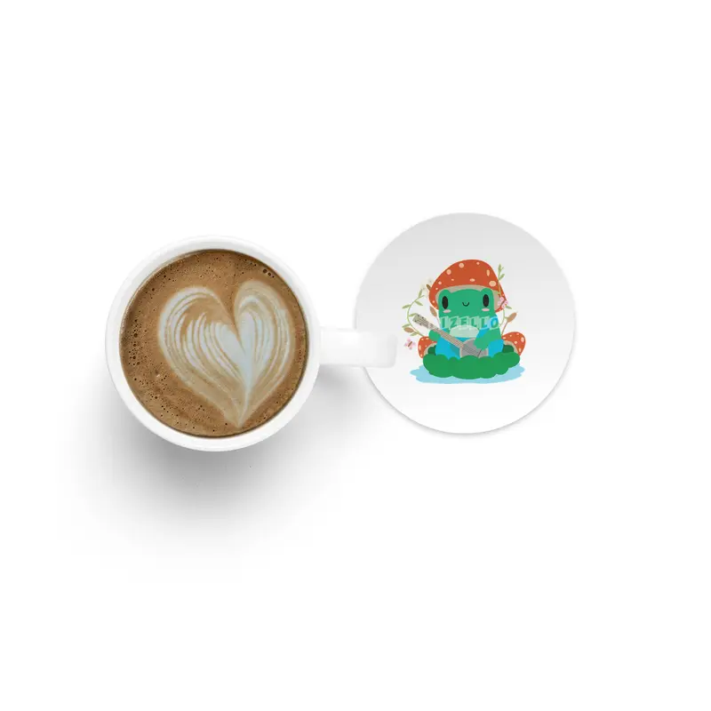 Cottagecore Aesthetic Frog Mushroom Hat Banjo Kawaii Bardak Altlığı