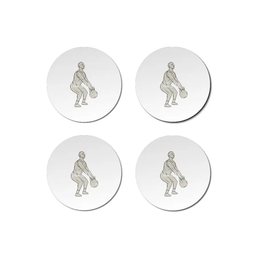 Athlete Fitness Squatting Kettlebell Drawing Bardak Altlığı