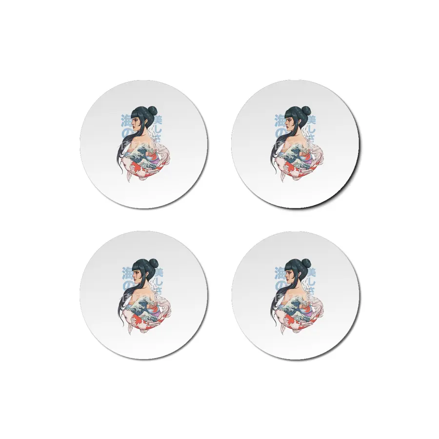 geisha, koi in  great wave of kanagawa Bardak Altlığı