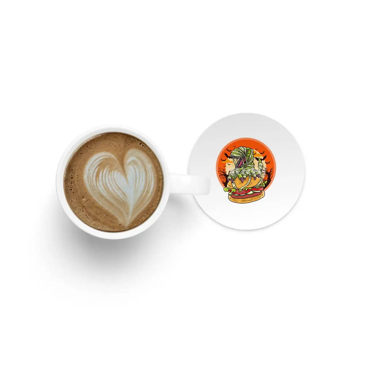 Cute Spooky Halloween Mummy T-Rex with Burger Bardak Altlığı