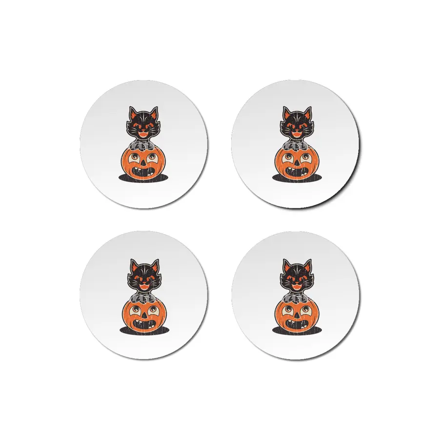 Retro Halloween Cat and Pumpkin Bardak Altlığı