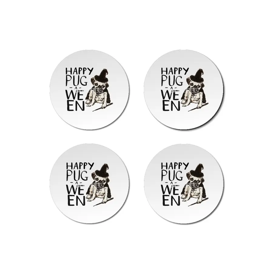 Funny Pug Halloween Tee- Pug-a-ween Witch Bardak Altlığı