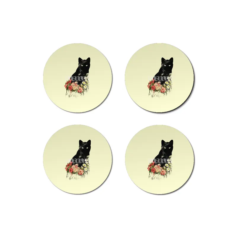 Black Cat Vintage Flower Good Luck Bardak Altlığı