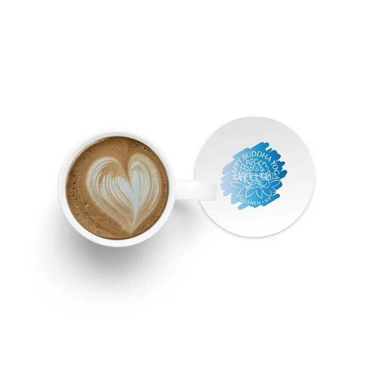 Happy Buddha Yoga Blue Swash Logo Bardak Altlığı