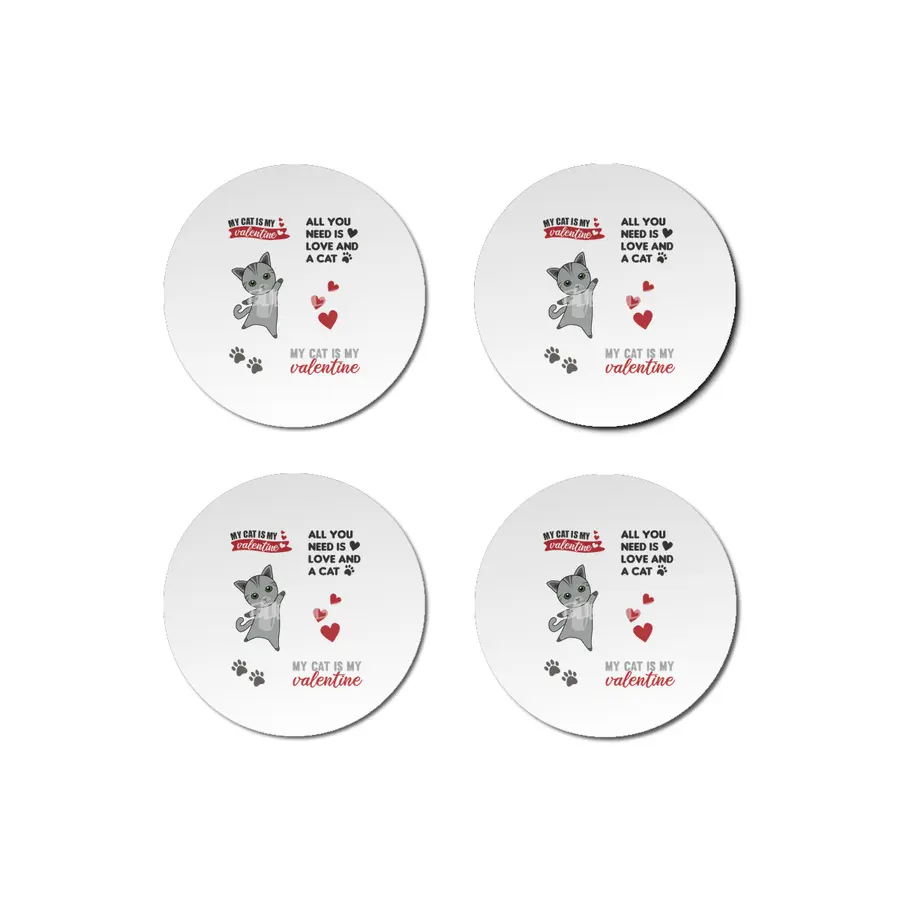 Cat Sticker Set My Cat Is My Valentine Gray Bardak Altlığı