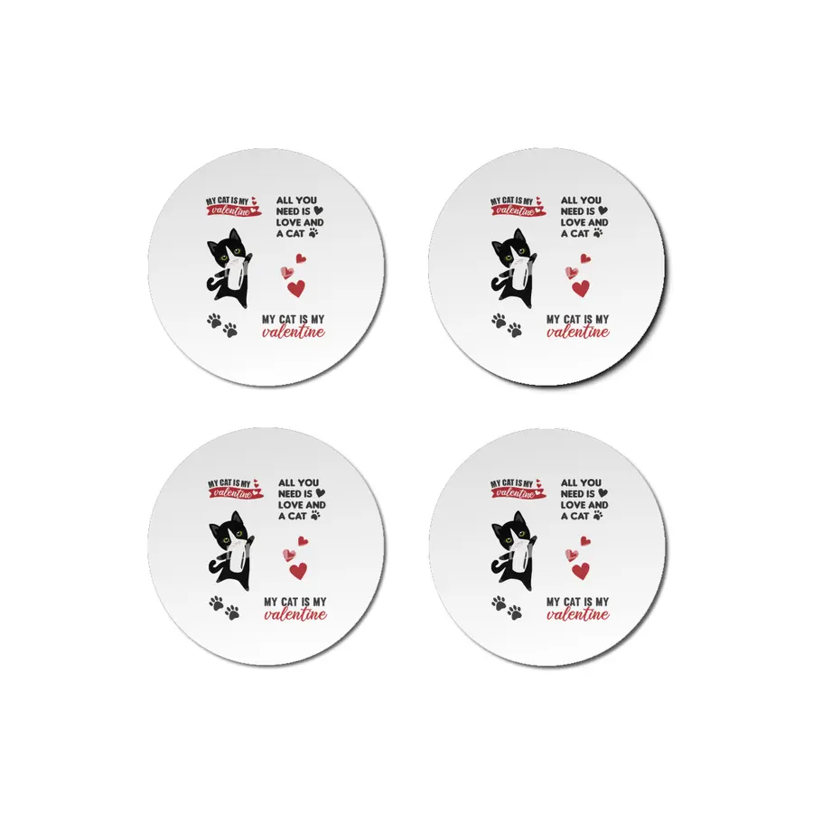 Cats Sticker Set My Cat Is My Valentine Black Bardak Altlığı