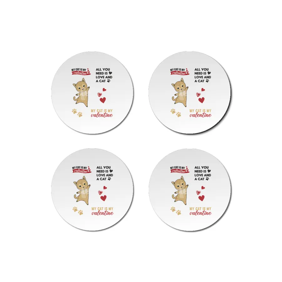 Cats Sticker Set My Cat Is My Valentine Brown Bardak Altlığı