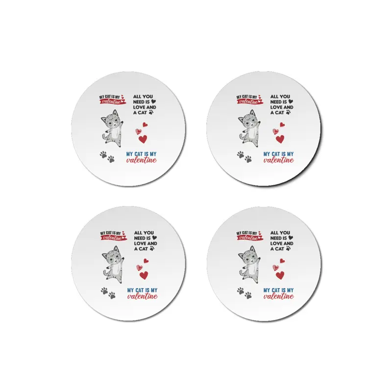 Cats Sticker Set My Cat Is My Valentine Light Gray Bardak Altlığı