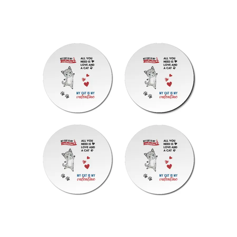 Cats Sticker Set My Cat Is My Valentine Light Gray Bardak Altlığı