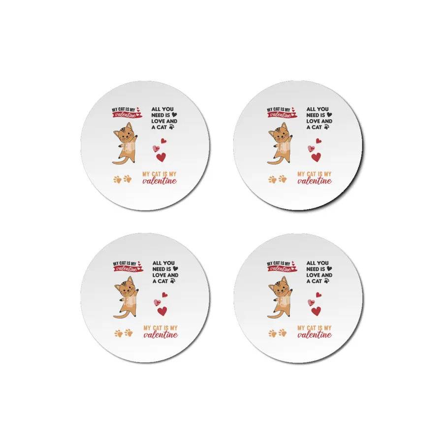 Cats Sticker Set My Cat Is My Valentine Red Heart Bardak Altlığı