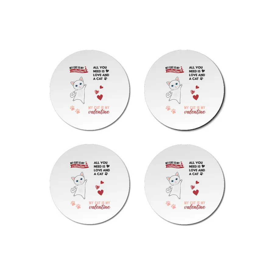 Cats Sticker Set My Cat Is My Valentine White Bardak Altlığı