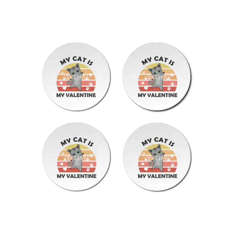 My Cat Is My Valentine Cat Heart Gray Vintage Bardak Altlığı