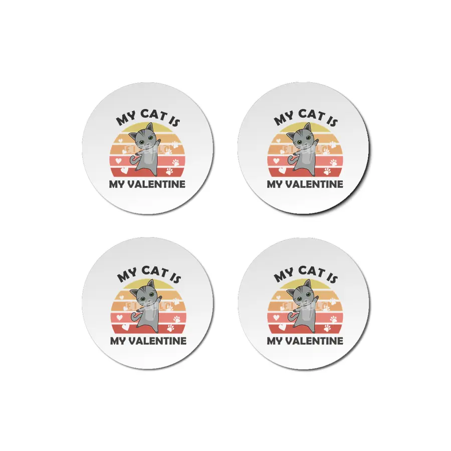 My Cat Is My Valentine Cat Heart Gray Vintage Bardak Altlığı