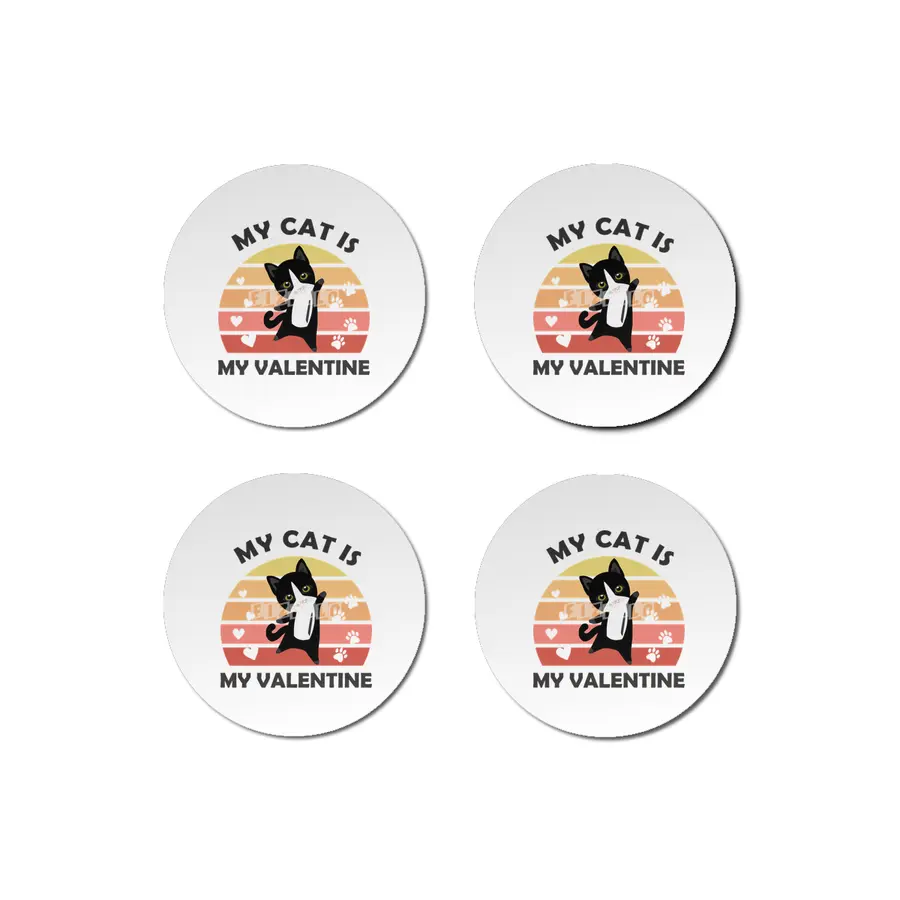 My Cat Is My Valentine Cats Black Heart Vintage Bardak Altlığı