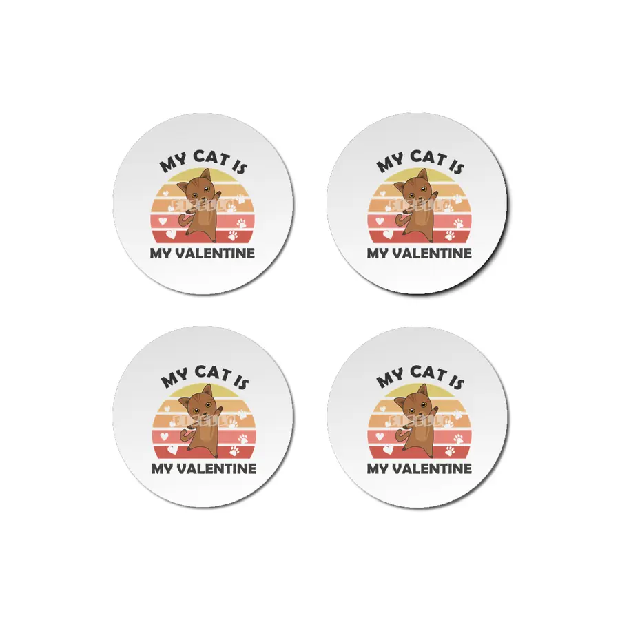 My Cat Is My Valentine Cats Heart Love Vintage Bardak Altlığı