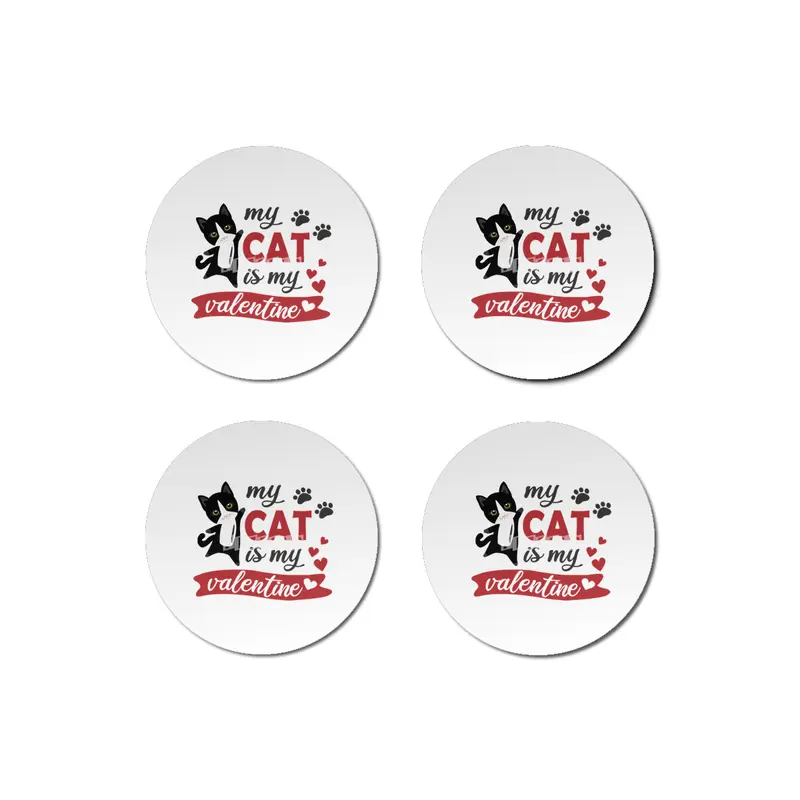 My Cat Is My Valentine Cute Black Cats Heart Bardak Altlığı