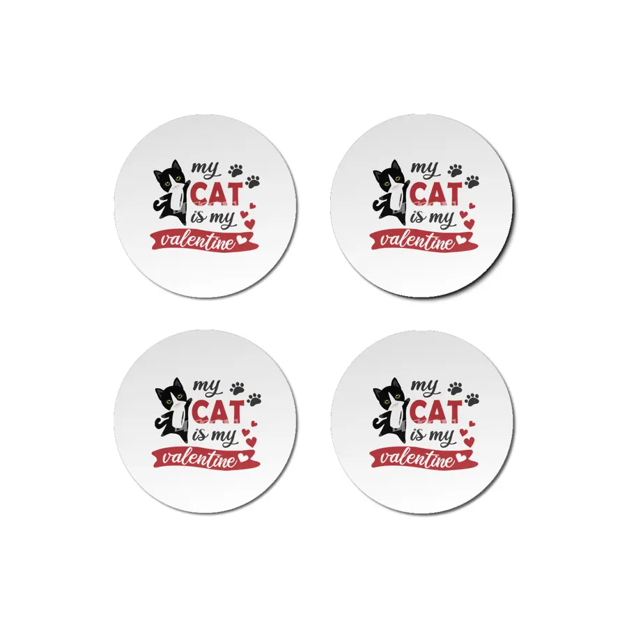My Cat Is My Valentine Cute Black Cats Heart Bardak Altlığı