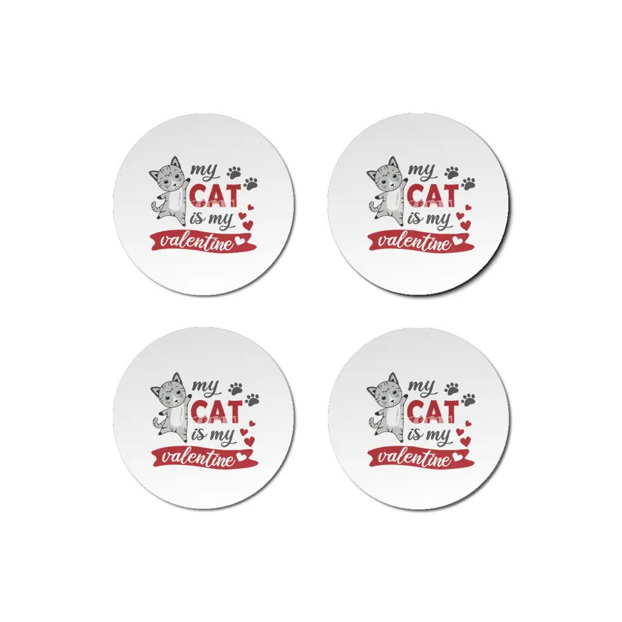 My Cat Is My Valentine Cute Cats Heart Gray Red Bardak Altlığı