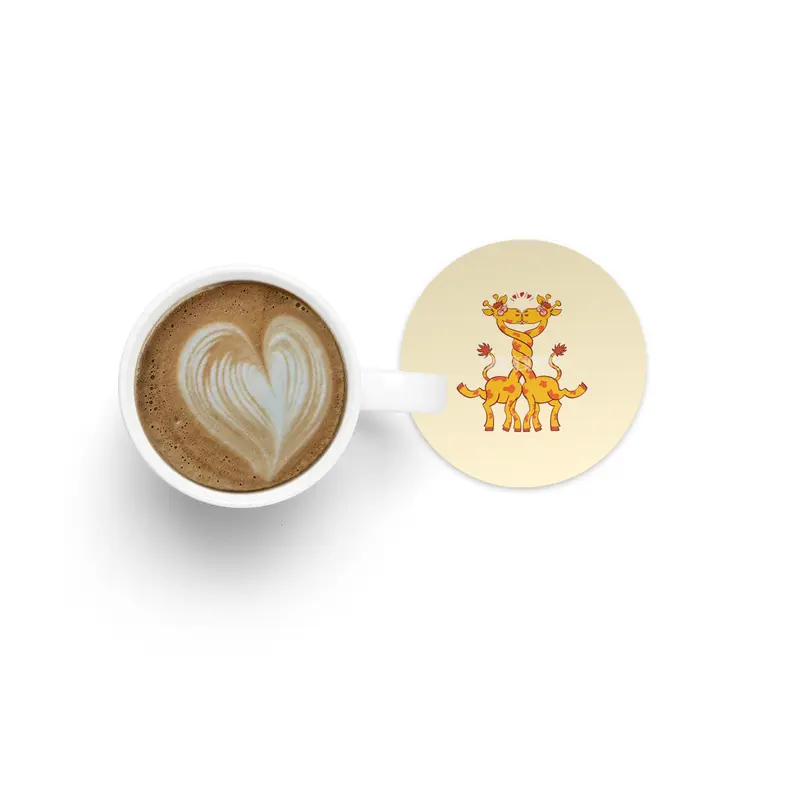 Sweet couple of giraffes in love intertwining necks and kissing Bardak Altlığı