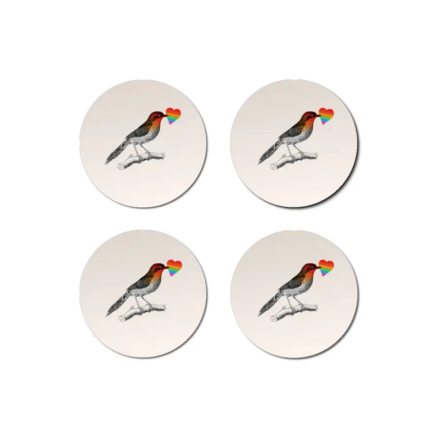 BIRD_HEART_PRIDE_COLORFUL_LOVE Bardak Altlığı
