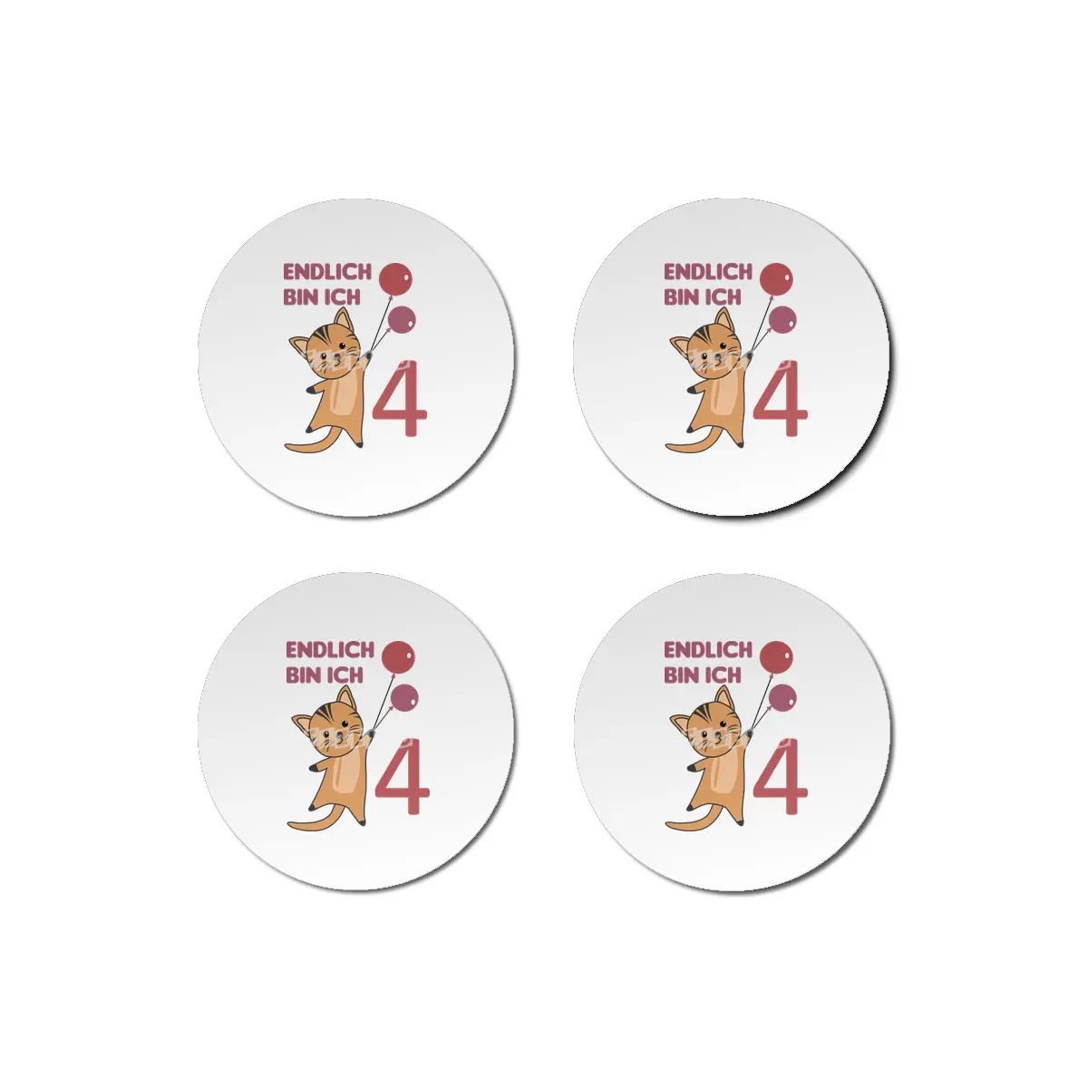 Cat 4th Birthday For Kids 4 Years Old Purple Bardak Altlığı