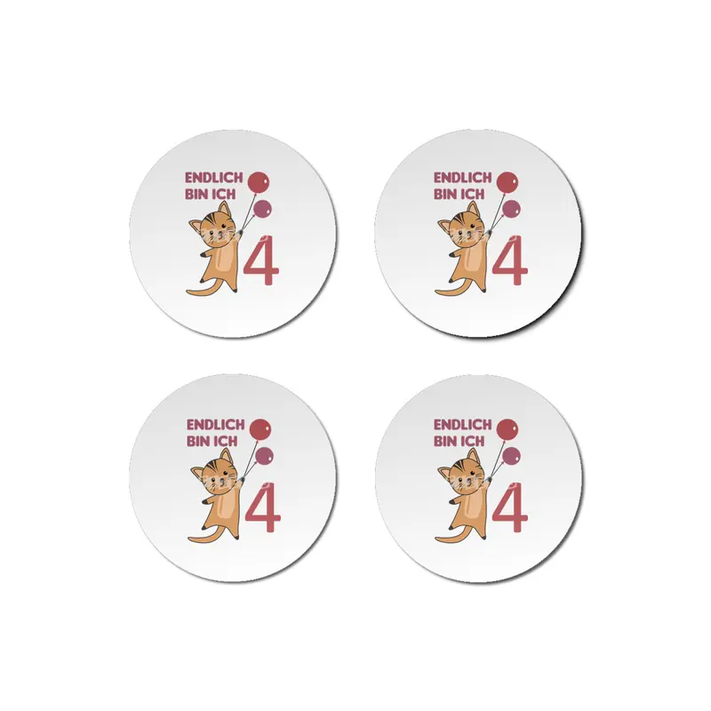 Cat 4th Birthday For Kids 4 Years Old Purple Bardak Altlığı
