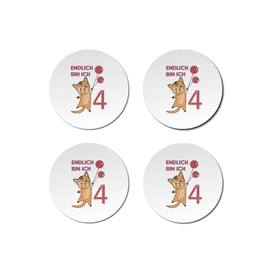 Cat 4th Birthday For Kids 4 Years Old Purple Bardak Altlığı