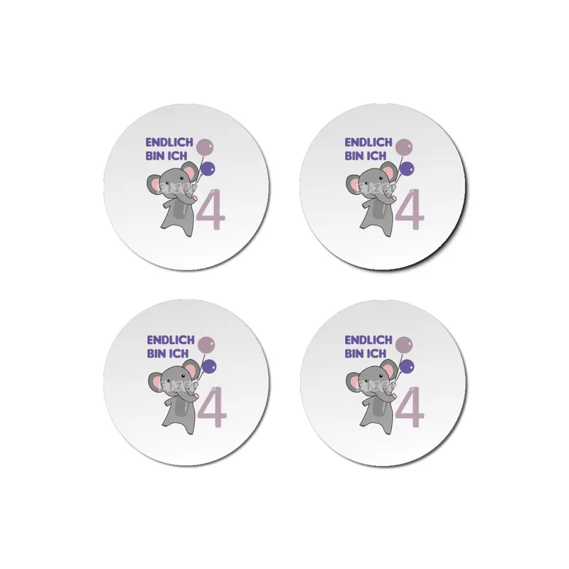 Elephant 4th Birthday For Kids 4 Years Old Purple Bardak Altlığı