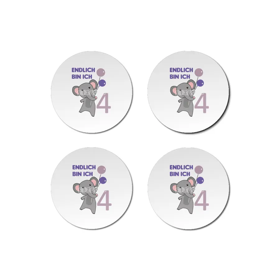 Elephant 4th Birthday For Kids 4 Years Old Purple Bardak Altlığı