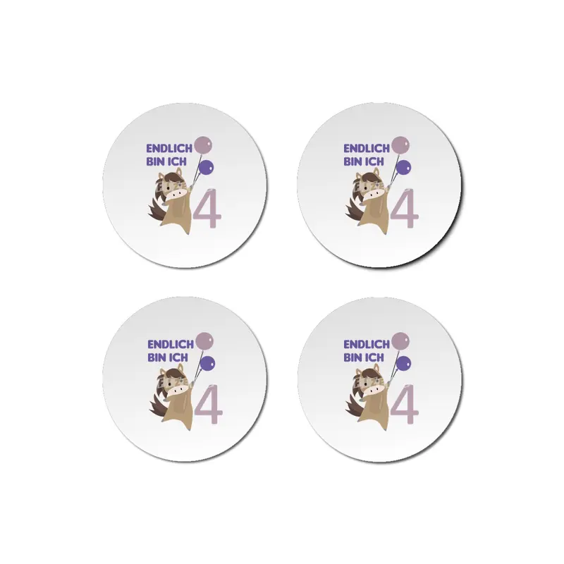 Horse 4th Birthday For Kids 4 Years Old Purple Bardak Altlığı