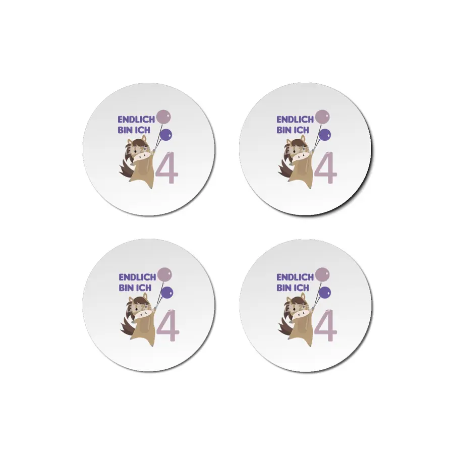 Horse 4th Birthday For Kids 4 Years Old Purple Bardak Altlığı