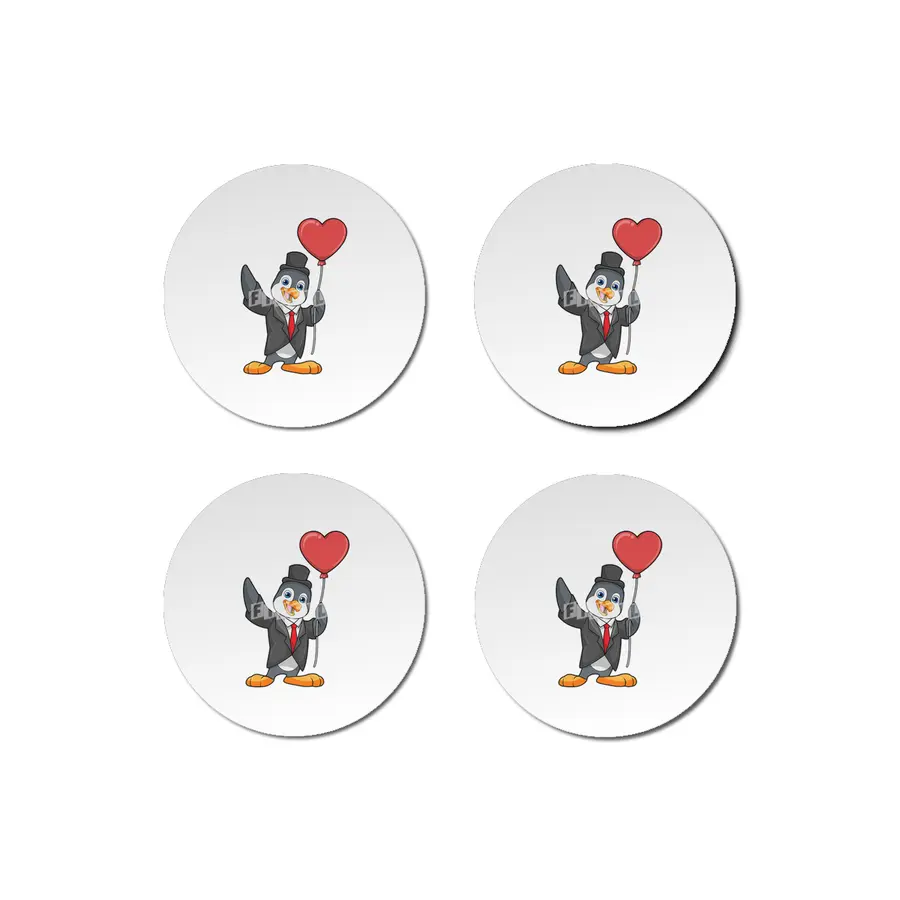 Penguin as Groom with Heart Ballon Bardak Altlığı
