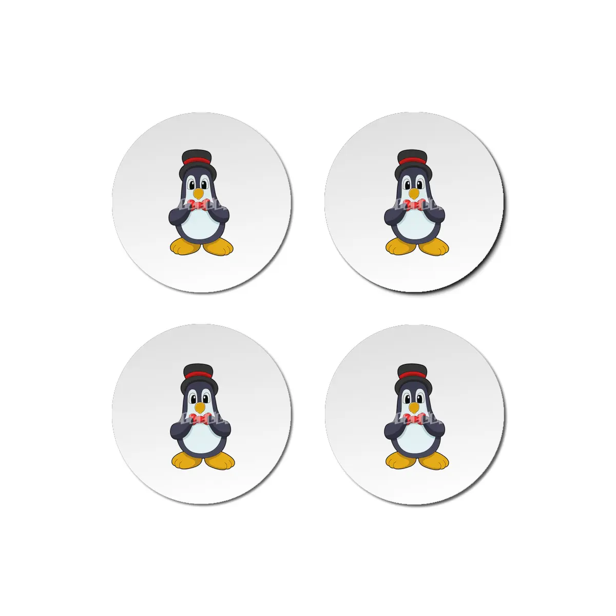 Penguin as Groom with Ribbon & Hat Bardak Altlığı