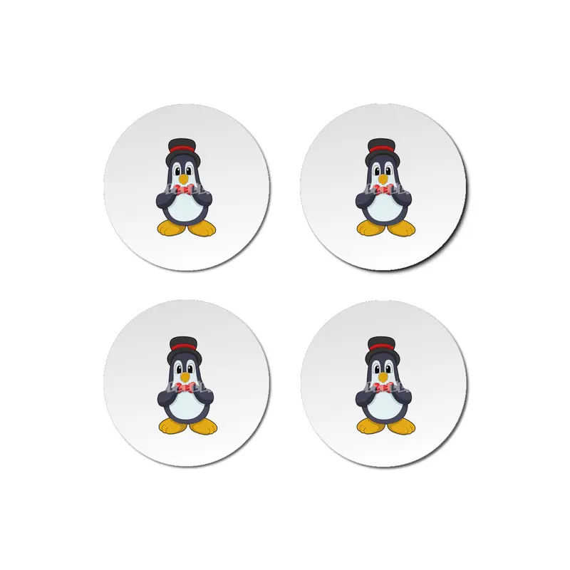 Penguin as Groom with Ribbon & Hat Bardak Altlığı