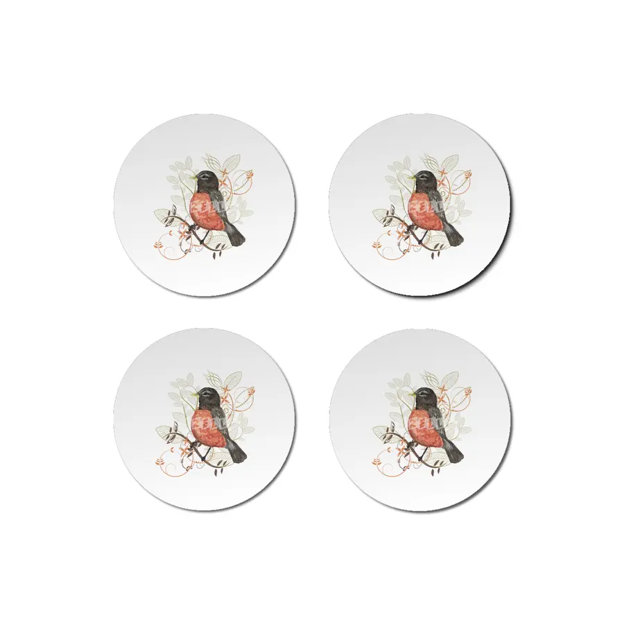 Robin Bird Watercolor  Bardak Altlığı