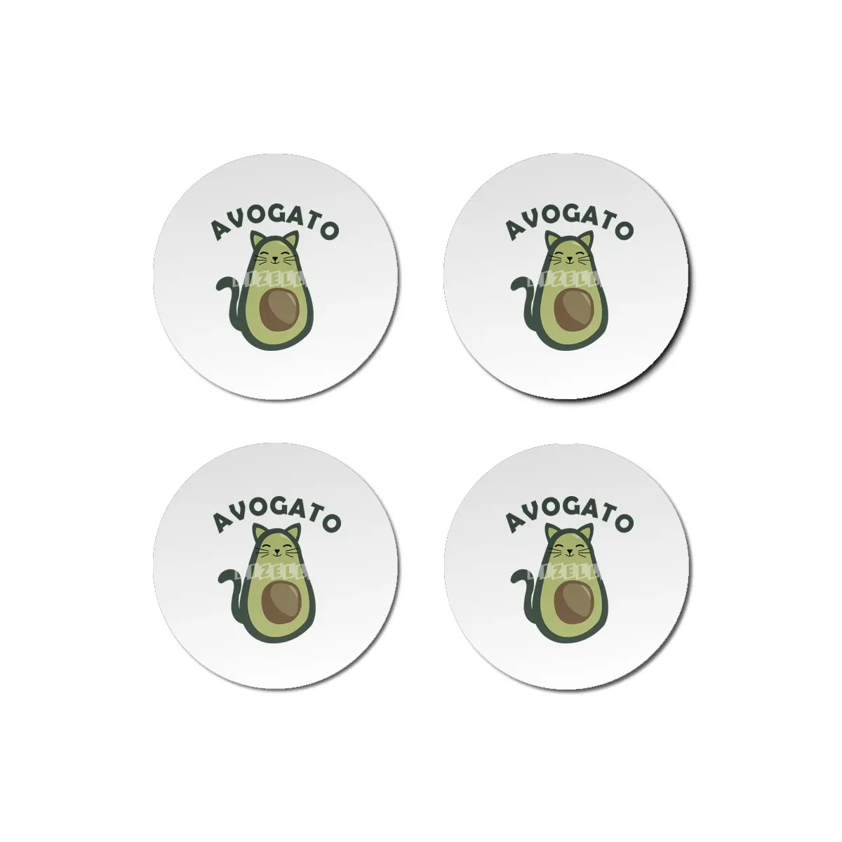 Avogato Avocado Cat Funny Food Green Bardak Altlığı