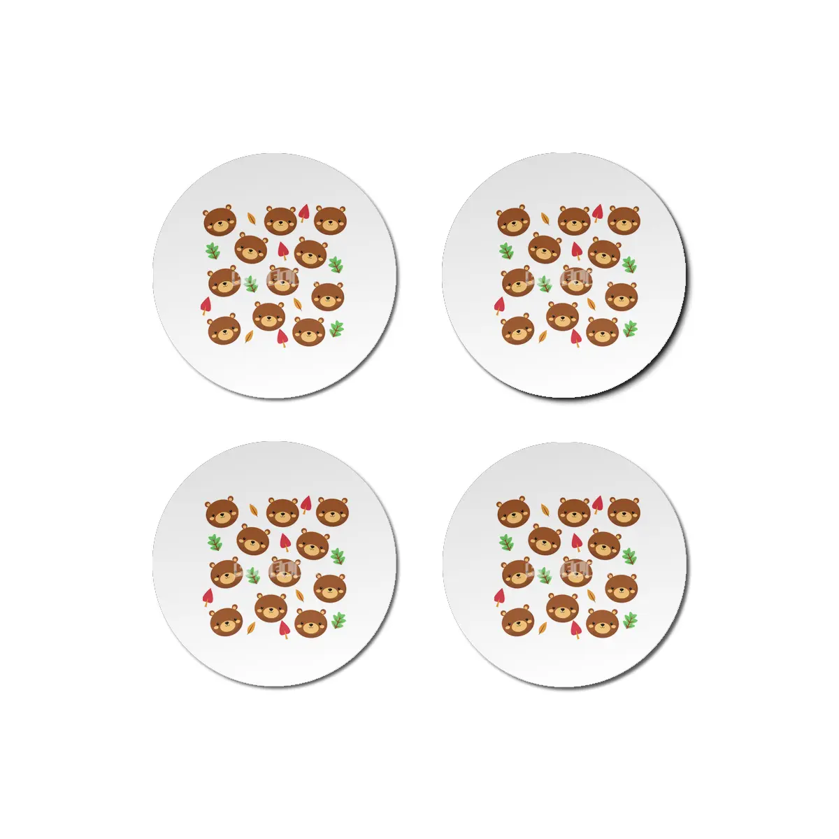 Bear Bears Pattern Leaves Cute Animals Forest Bardak Altlığı