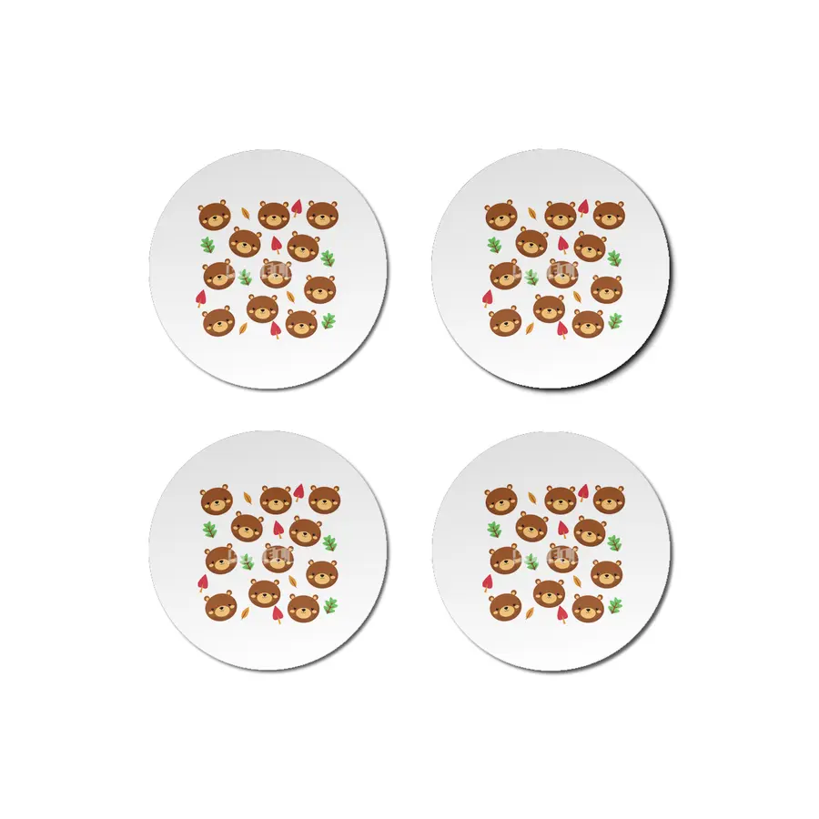 Bear Bears Pattern Leaves Cute Animals Forest Bardak Altlığı