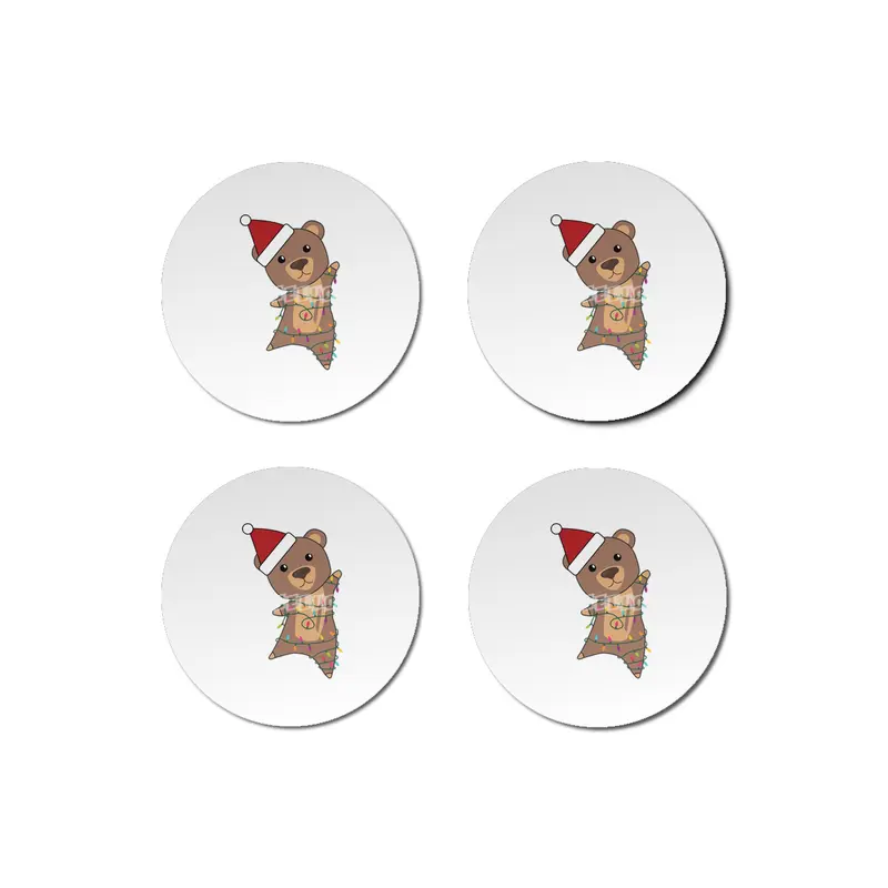 Bear Christmas Fairy Lights Cute Animals Kids Bardak Altlığı