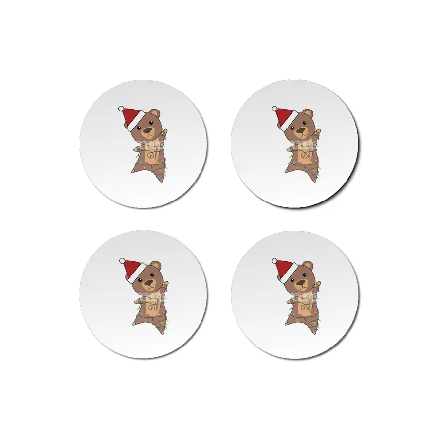 Bear Christmas Fairy Lights Cute Animals Kids Bardak Altlığı