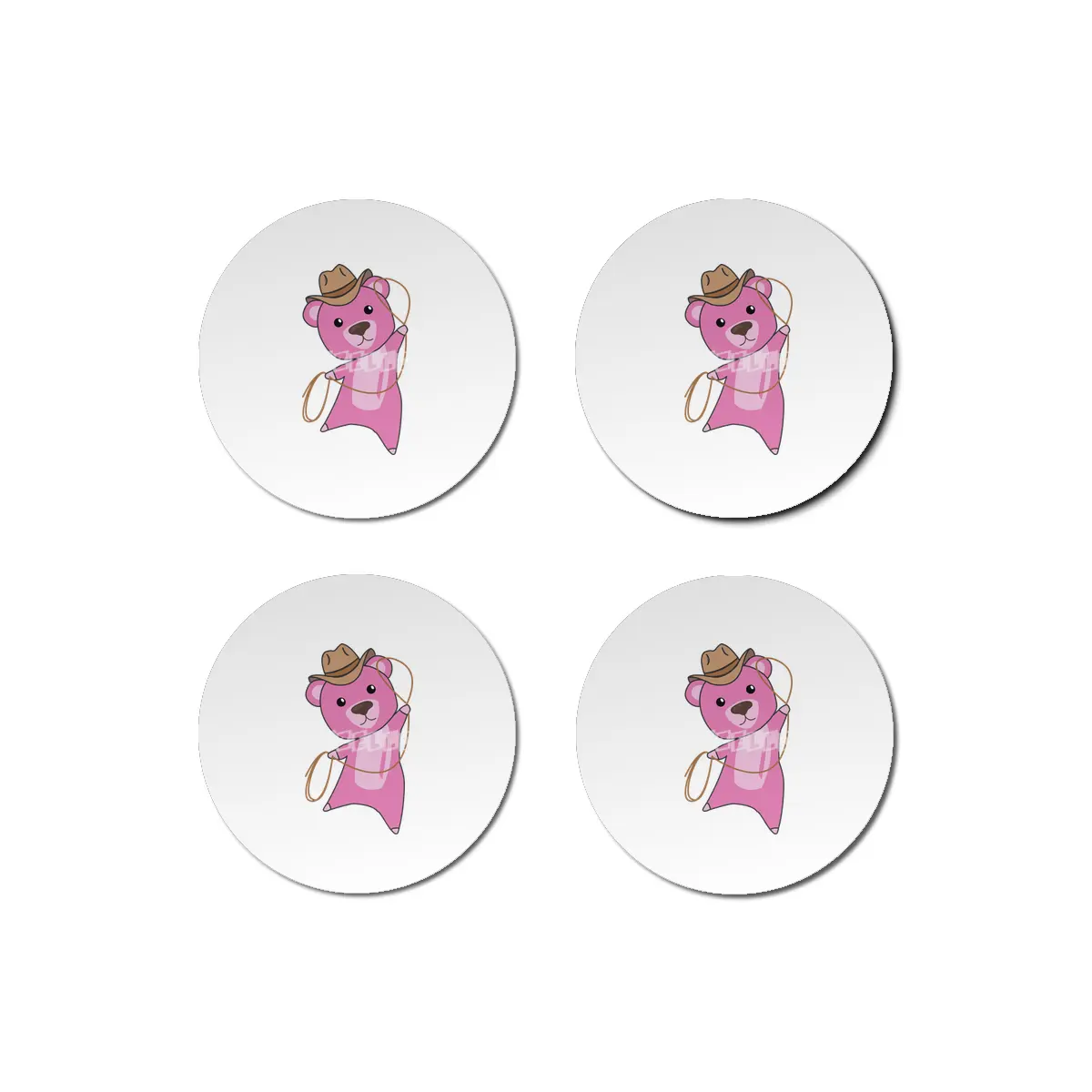Bear Pink Cowboy Lasso Cute Animals For Kids Bardak Altlığı
