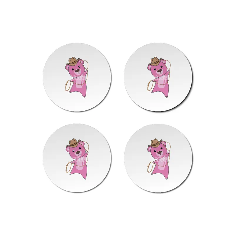 Bear Pink Cowboy Lasso Cute Animals For Kids Bardak Altlığı
