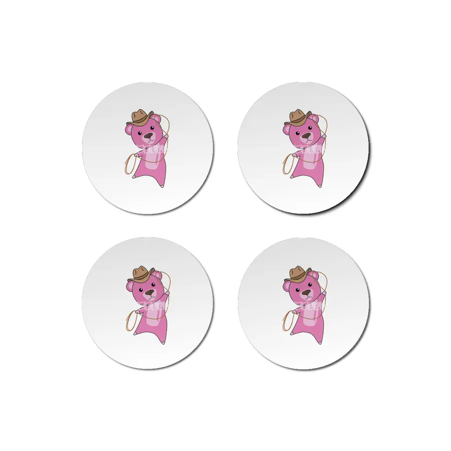 Bear Pink Cowboy Lasso Cute Animals For Kids Bardak Altlığı