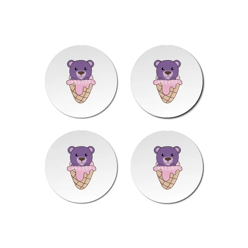 Bear Purple Pink Ice Cream Waffle Sweet Animals Bardak Altlığı