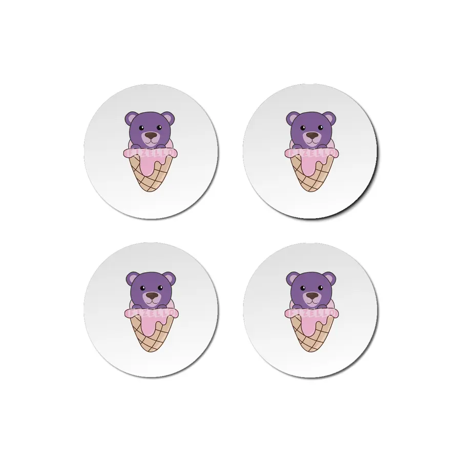Bear Purple Pink Ice Cream Waffle Sweet Animals Bardak Altlığı