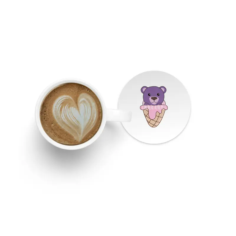 Bear Purple Pink Ice Cream Waffle Sweet Animals Bardak Altlığı
