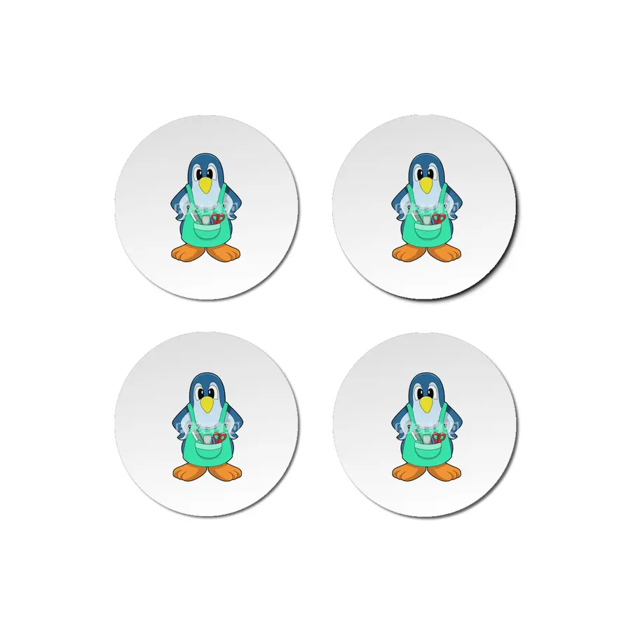 Penguin as Hairdresser with Scissors & Razor Bardak Altlığı