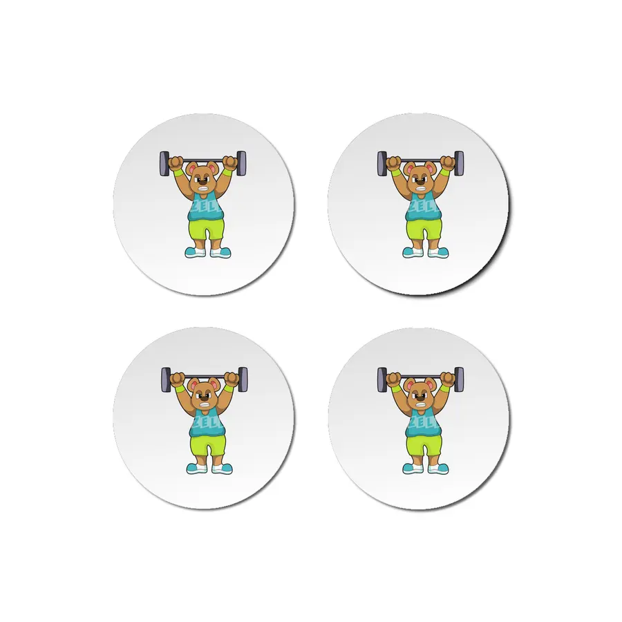 Bear at Bodybuilding with Barbell Bardak Altlığı