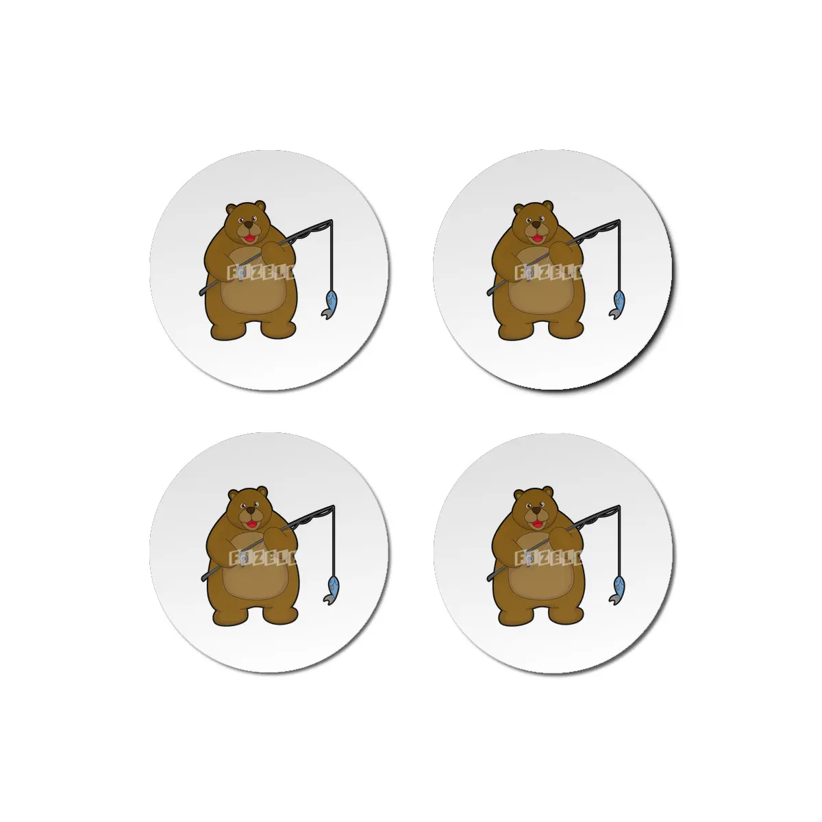 Bear at Fishing with Fishing rod & Fish Bardak Altlığı